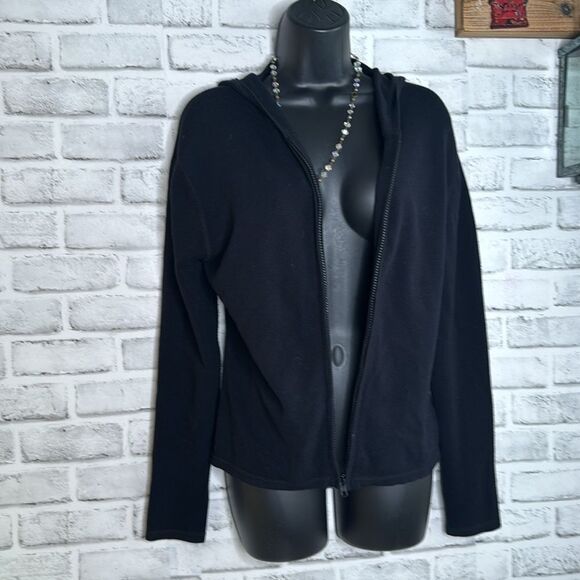 Max Studio Black Zip Up Hooded Sweatshirt Size Large - Picture 5 of 7